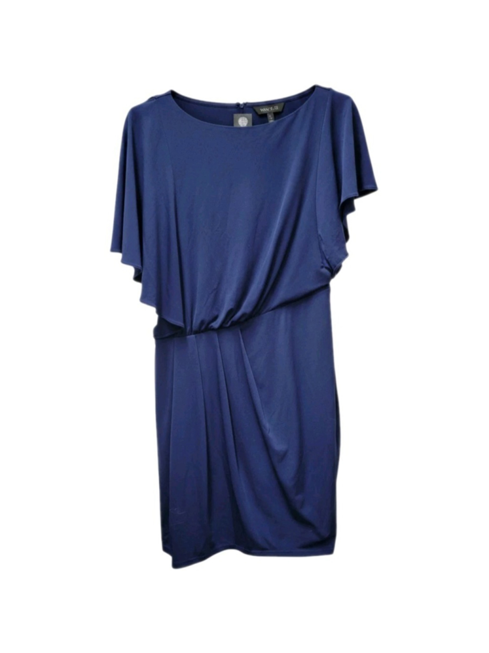 Vince Camuto Women Blue Asymmetrical Flutter Sleeve Lined Sheath Wrap Dress Sm.